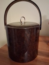 Vintage MCM 1970s Georges Briard Faux Tortiose Shell Brown Ice Bucket w/ Lid picture
