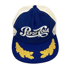 Vintage Pepsi Cola Gold Scrambled Eggs Snapback Hat Soda Blue Trucker Captain picture