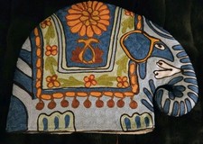 Vintage Kashmiri Hand Embroidered Elephant Tea Cozy Chain Stitch Crewel India picture