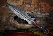 Custom Handmade Damascus Steel Double Edged Blade Dagger Knife Leather Sheath picture