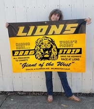 Large Lions Drag Strip Banner gas guys, racing NHRA fan man cave or garage art picture