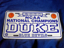 Duke 2001 NCAA National Champions 3D Embossed Aluminum Car Tag- NEW Sample picture