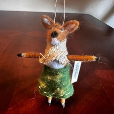 Gallerie II Felted Wool Fox Ornament Green Skirt & Scarf Rustic Woodland Style picture