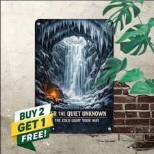 Frozen Underwater Ice Cave Sign Glowing Orange Glacial Winter Metal Plaque picture