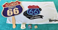 ROUTE 66 COLLECTABLE ITEMS LOT - 100 YEARS OLD - PINS, FAN, TOWEL - NEW & COOL picture