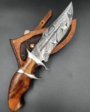 CUSTOM HANDMADE DAMASCUS STEEL HUNTING 12IN BOWIE KNIFE CAMPING & LEATHER SHEATH picture