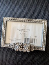 Vintage Frio Metal Picture Frame NOS Ornate Crystals Photo Size 2