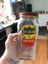 Rare Vintage Land o’ Sunshine Peanut Butter Jar w/ Printed Recipe Lid picture