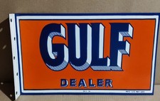 Gulf Dealer Porcelain Enamel Sign 18 x 10 Inches 2 Sided picture