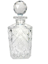 Bohemian Cut Crystal Square Whiskey Decanter Pinwheel Starburst Stopper Vintage picture