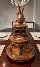 Vtg MCM Monkey Pod Handcrafted 3 Tiered Pineapple Lazy Susan Serving Tower 25 in picture