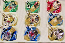 Lot VTG Glass Glitter Indent Mini Feather Tree DROP Christmas Ornaments Mexico picture