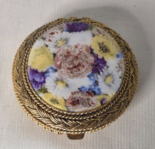 Vtg Helena Rubinstein Floral Compact Collectible Enamel Basket Weave Brass picture