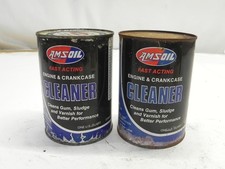 VINTAGE AMSOIL ENGINE & CRANKCASE CLEANER LOT OF 2 1 QUART CANS EMPTY PRE-OWNED picture