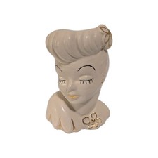 Vintage 50’s Glamor Girls Lady Head Vase USA Gold Trim picture