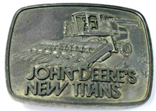Vintage 1978 John Deere's New Titans Combine Solid Pewter Belt Buckle picture