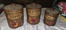 Treasure Craft Pottery Three-Piece Canister Set Flour, Sugar, And Tea Vintage  picture