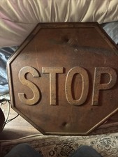 Right Here Is A Vintage Stop Sign From The 30s To 1950 It Is Made Of Heavy Steel picture