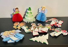 Lot 26 ~ Vintage Honeycomb Lot Includes Angels, Christmas Trees, Santa, Snowmen picture