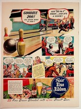 1947 Pabst Blue Ribbon Beer Vintage Ad Bowling 