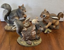 Vintage HOMCO Masterpiece Porcelain Squirrel Chipmunk Figurines Set 3 1980s picture