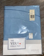 Vintage 1986 VERA Verve 52x70 OVAL Tablecloth Blue Linen NEW in Package OStk picture