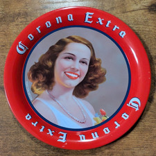 Vintage Corona Extra Smiling Woman In Pearls Coaster Tip Trinket Tray Decor picture