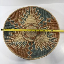Large 14 Inch Vintage Southwestern Coiled Basket Tray Geometric Step Boho picture