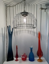Vntg 1970’s Mid Century Modern Chrome Wire Swag Light | Atomic Space-Age 16” picture