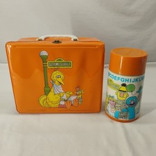 Vintage 1979 Big Bird Aladdin Sesame Street Orange Plastic Lunch Box + Thermos picture
