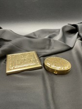 Rare Vintage Gold Tone Chainmail Decorative Compact with Mirror & Pill Box picture