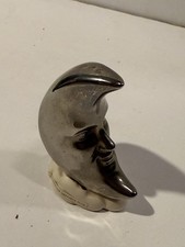 Vintage 1978 Vandor Imports Metallic Silver Crescent Moon Face Salt Shaker picture