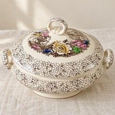 Antique Myott Banff Covered Vegetable Tureen Floral Transferware England picture