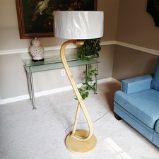 Vintage 1960s Mid Century Coastal Bentwood Rattan Floor Lamp picture