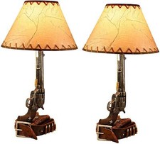 Ebros Western Revolver Bedside Table Lamp with Shade 20.5