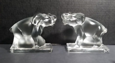 Frosted 1940s New Martinsville / Viking Glass Elephant Bookends Raised Trunk. picture