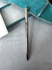 Tiffany & Co. Sterling Silver Ballpoint Pen Chrome Trim Black Ink w/Box Pouch picture