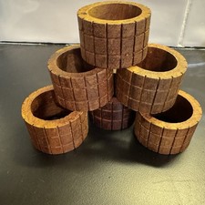 Set of 6 Vintage  Mid Century Modern Teak Wood Napkin Ring Holders MCM Boho picture