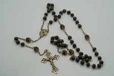 Vintage Sterling Silver Black Bead Rosary 28