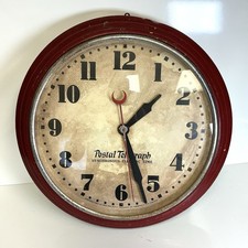 Vtg Red Hammond Postal Telegraph Synchronous Electric Wall Clock 20” Art Deco picture