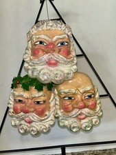 VTG Silvestri Santa Claus Face Mask Ornaments Set of 3 Taiwan Glitter Holly picture