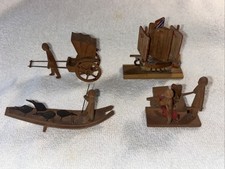 Vintage Antique Chinese Hand-Carved Wooden Figurines Rick Shaw Ship Cart Gondola picture