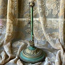 Rare Vintage Art Nouveau Metal Lamp Base Verdigris Gold Lotus Stem picture