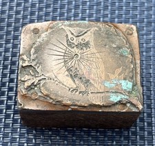 Nice Antique Owl Copper On Wood Die Stamp Wax Seal picture