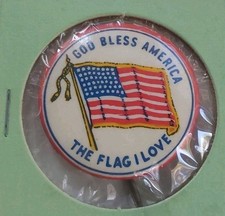 Vintage God Bless America Patriotic World War Two The Flag I Love 1.25