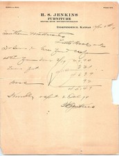 1919 H. S. Jenkins Furniture billhead, Independence, KS picture