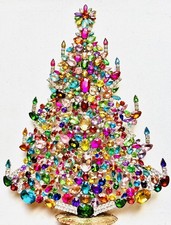 RHINESTONE CHRISTMAS TREE STAND CZECH VINTAGE ESTATE JEWELLERY GABLONZ picture