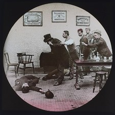 Photo VICTORIAN PUB FIGHT C1890 Magic Lantern Slide BENJAMIN SHAW HUDDERSFIELD picture