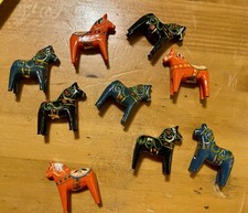 Vtg Authentic Swedish Dala Horses Set of 9 Hand-Painted Äkta Dalahäst small 2” picture