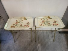 Vintage MCM Set of 2 Folding Fiberglass TV Trays Tables Butterfly Floral picture